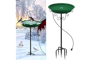 Heated Bird Bath, Lovppy 100W Thermostatically Controlled Heated Bird Baths for Outdoors Bird Bath Heater with Metal Stake, Heated Bird Bath for Outside Winter Garden Patio Yard Lawn (Green)