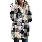 Dokotoo Womens 2025 Winter Long Sleeve Solid Fuzzy Fleece Open Front Hooded Cardigans Jacket Coats Outerwear with Pocket