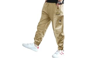 Rolanko Boys' Cargo Pants Casual Kids Joggers Elastic Waist Outdoor Hiking Baggy Trousers 4-14 Years