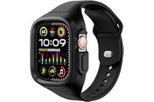 SURITCH Sport Band for Apple Watch Ultra 2/1 49mm & iWatch Series 9/8/7/6/5/4/SE3/SE2/SE 45mm 44mm 41mm 40mm, Soft Silicone Shockproof Rugged Protective Strap with Case for Women Men