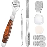 15 Pcs Callus Shaver, Foot Shaver Callus Remover for Feet Hand Care | Stainless Steel Shaver and Wooden Handle, With Foot File, 10 Pcs Blades, Foot File Head and Dead Skin Storage Cover