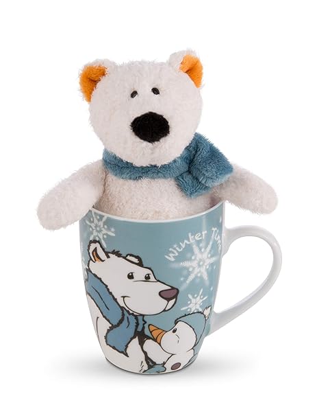 Nici 42031 Winter Geschenk-Set Kuscheltier Eisbär Bignic in Tasse, 15 und 8 x 10 cm, bunt