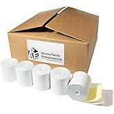 (50 Rolls) Mira Pak - BPA-Free 3 Inch x 100 Ft 2-Ply Carbonless Bond Paper Rolls - White/Canary, Fits Most Restaurant Kitchen