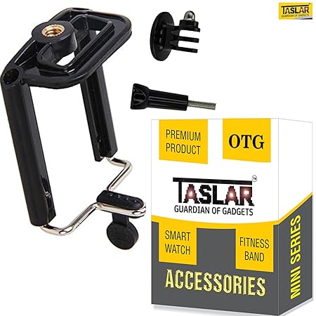 Taslar Tripod Monopod Mount Adapter For Mobile Phone, Smartphones With Universal Mobile Holder & Long Screw Accessory - Black