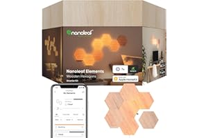Nanoleaf Elements Wood Look Smart Wall Lights, Hexagon LED Wall Lights work with Alexa Google Assistant, Home Wall Decor for Living Room with Music Sync, Touch Control, Ambient Lighting, 7 PK