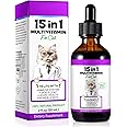 Cat Multivitamin - 15 in 1 Multivitamin Drops for Cats, Cat Supplements Vitamins with Glucosamine & MSM Supports Joint Care, Skin & Coat, Pets Supplies Vitamins for Cats, Bacon Flavor - 2 Fl Oz / 60ml