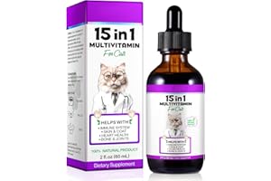 ALIVO Cat Multivitamin - 15 in 1 Multivitamin Drops for Cats, Cat Supplements Vitamins with Glucosamine & MSM Supports Joint Care, Skin & Coat, Pets Supplies Vitamins for Cats, Bacon Flavor - 2 Fl Oz / 60ml