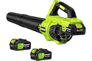 RYAHT Leaf Blower Cordless, Leaf Blower with Battery and Charger - 2 x 4.0Ah Batteries, 2 Speed Modes, 21V Powerful Lightweight Electric Blowers for Lawn Care, Patio Cleaning and Dust, Green