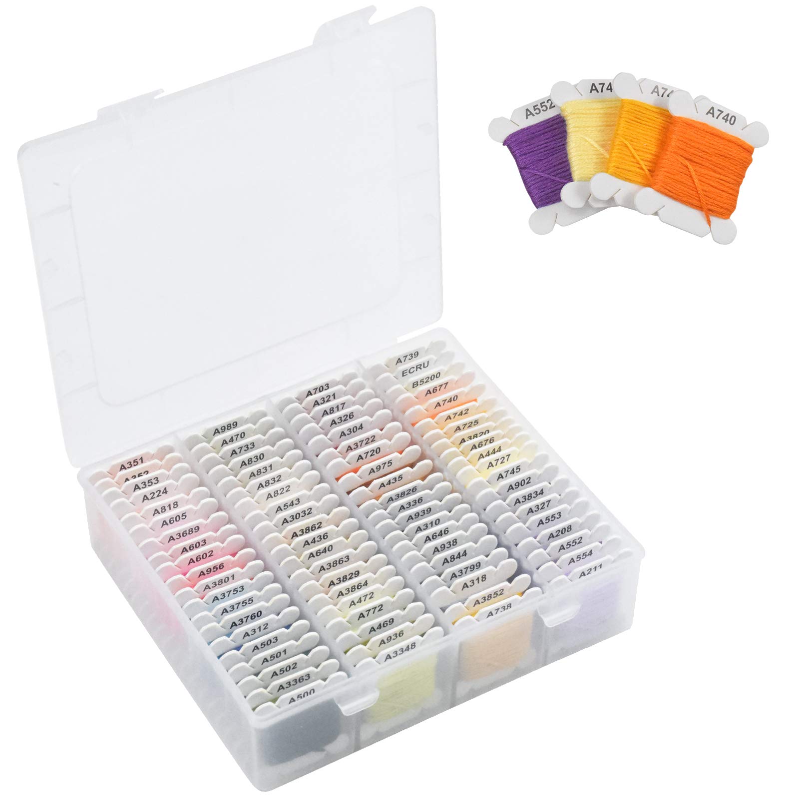 Embroidery Threads with 80 Bobbins, Cotton Embroidery Floss Cross Stitch Threads, Rainbow Color Crafts Floss Tapestry Thread, Friend Bracelets Floss with Storage Box & Mark Bobbins for DIY
