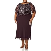 J Kara Womens Plus Size Pop Over Long Beaded Dress