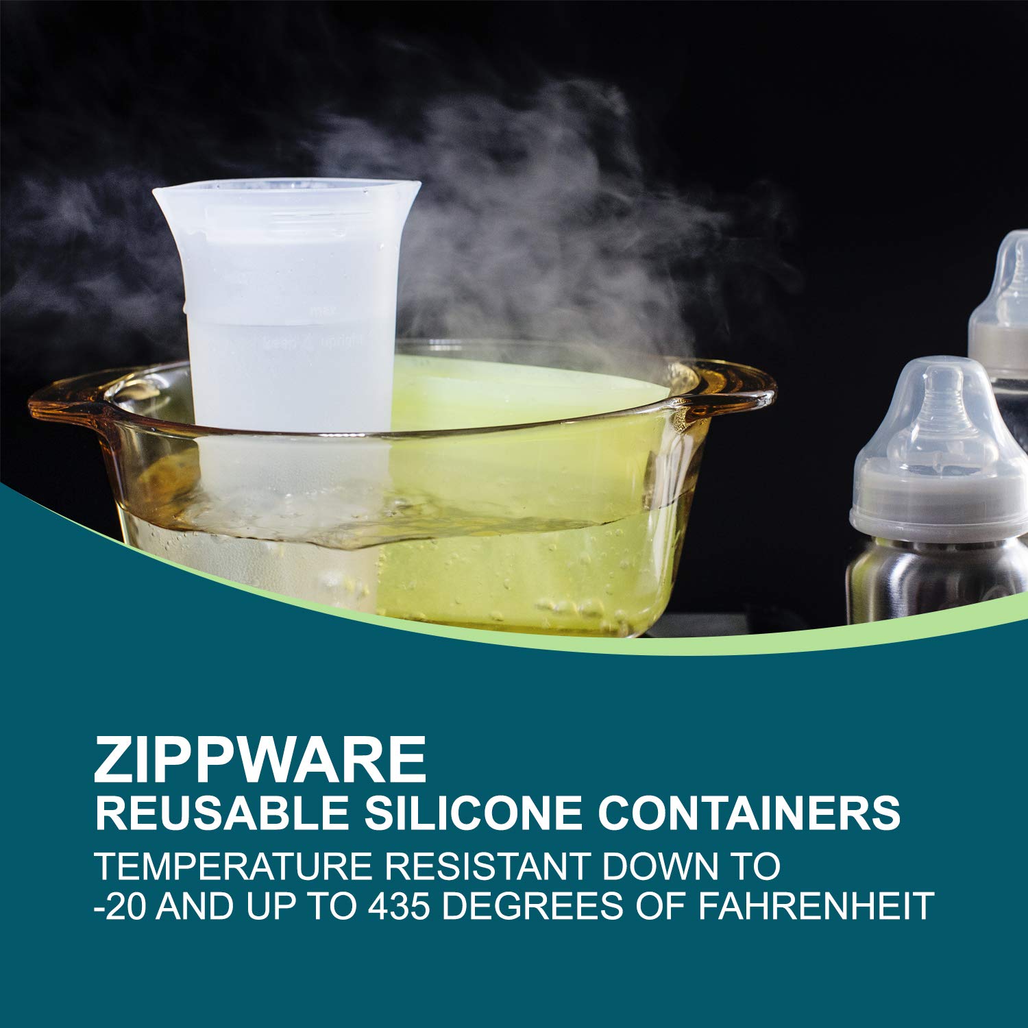 Zippware Reusable Silicone Containers, UPDATED CUP BPA Free Food