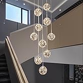 KAUCQI 10-Light LED Staircase Chandelier Crystal Ceiling Lights Large Chandeliers for High Ceilings, Entryway Modern Lighting
