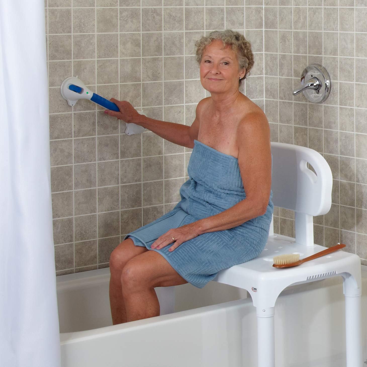 Carex Suction Shower Grab Bar – 16” Ultra Grip Shower Handle - Dual Locking Grab Bars for Bathtubs and Showers – Seniors, Disabled, Handicap, Elderly Assistance Product: Health & Personal Care