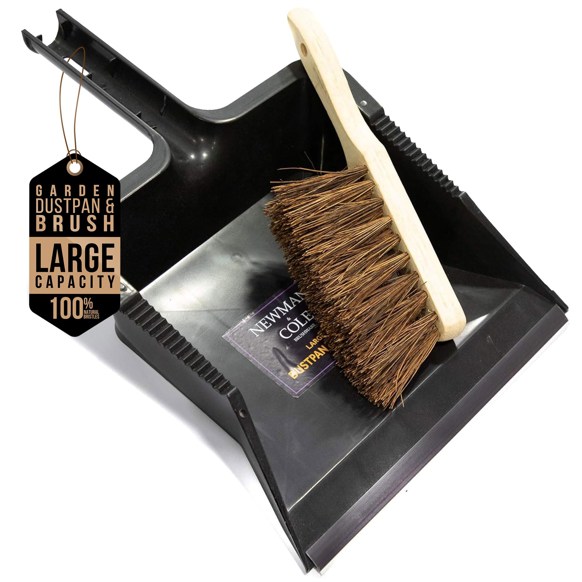 Newman and Cole Large Garden Dustpan and Brush Set - Outdoor Dust Pan Scoop with Stiff Hand Brush