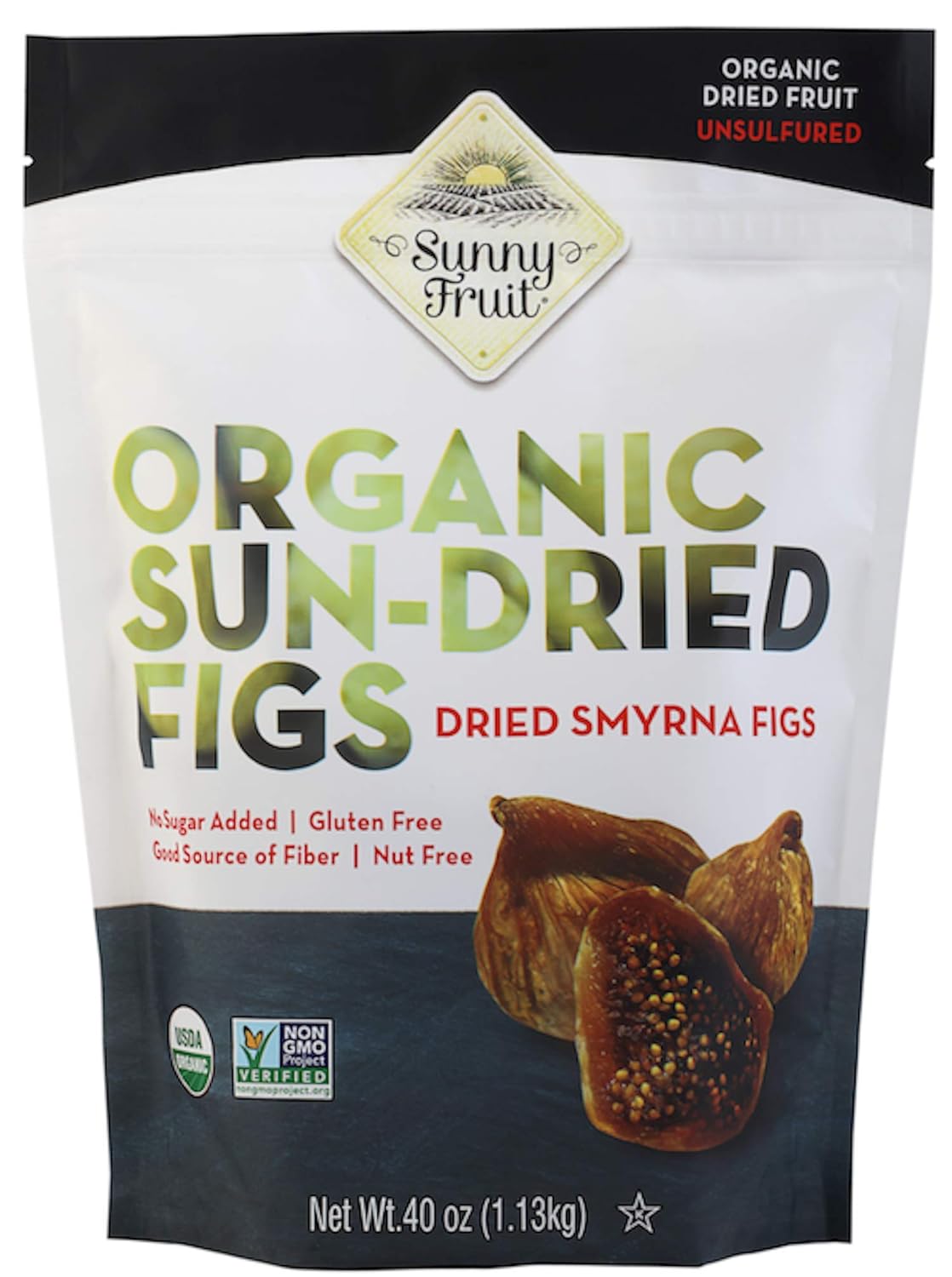 ORGANIC Turkish Traditional Dried Figs (Smyrna) - Sunny Fruit - 40oz Bulk Bag | NO Added Sugars, Sulfurs or Preservatives | NON-GMO, VEGAN, HALAL & KOSHER