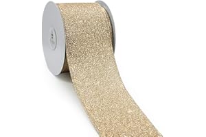CT CRAFT LLC Glitter Wired Ribbon for Home Decor, Gift Wrapping, DIY Crafts, 2.5 Inch x 10 Yards x 1 Roll, Gold