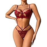 Avidlove Underwire Lingerie for Women Lace Bra and Panty Set Sexy Underwear Sets 2 Piece Strappy Lingerie with Thong