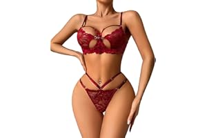 Avidlove Underwire Lingerie for Women Lace Bra and Panty Set Sexy Underwear Sets 2 Piece Strappy Lingerie with Thong