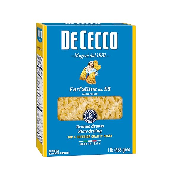 DE CECCO PASTA NO.95 MADE IN ITALY HIGH IN PROTEING & IRON BRONZE DIE, FARFALLINE, 80 OZ, PACK OF 5