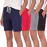 Real Essentials 4 Pack: Women's 7" Mesh Bermuda Athletic Shorts - Quick Dry Workout Running Pockets (Available in Plus Size)