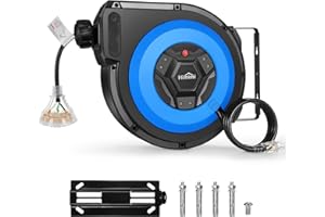 Himimi Retractable Extension Cord Reel, Power Cord Reel for Garage Workshop, Wall/Ceiling Mounted Extension Cord Reel, 3-Lighted Triple Outlets, UL Listed, 15A Circuit Breaker (65FT 12AWG/3C)