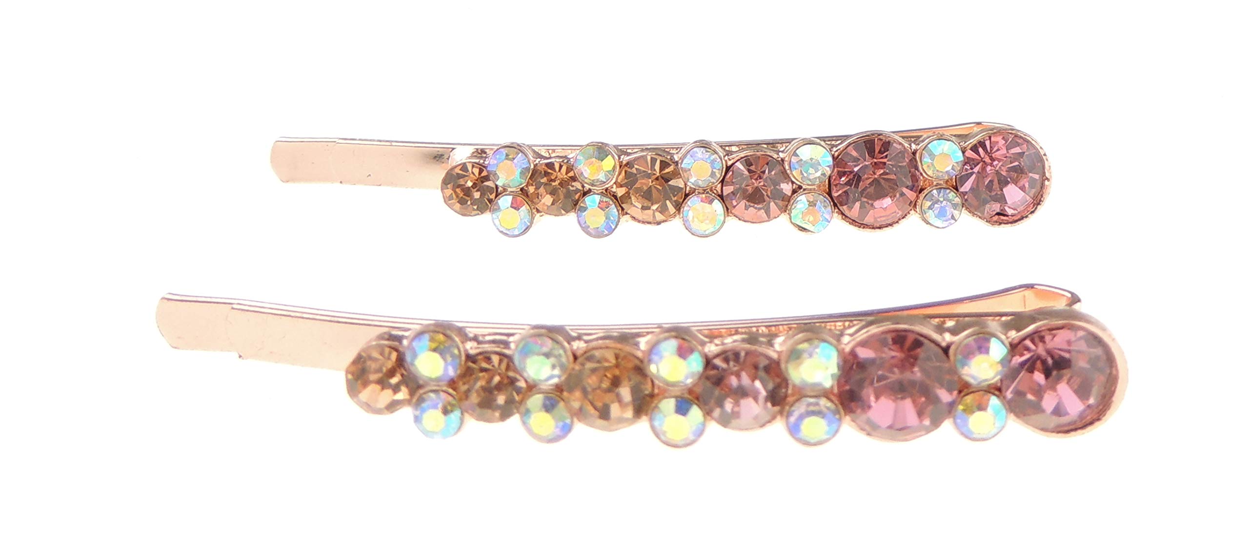 Womens Gold Tone Sparkly Bow Rhinestone Stones Jeweled Crystal Diamante Party Birthday Christmas Bridal Wedding Slides Hairpin Hair Clips Grips Bobby Pins Set of 2 Circle Polka Dot (Champagne)