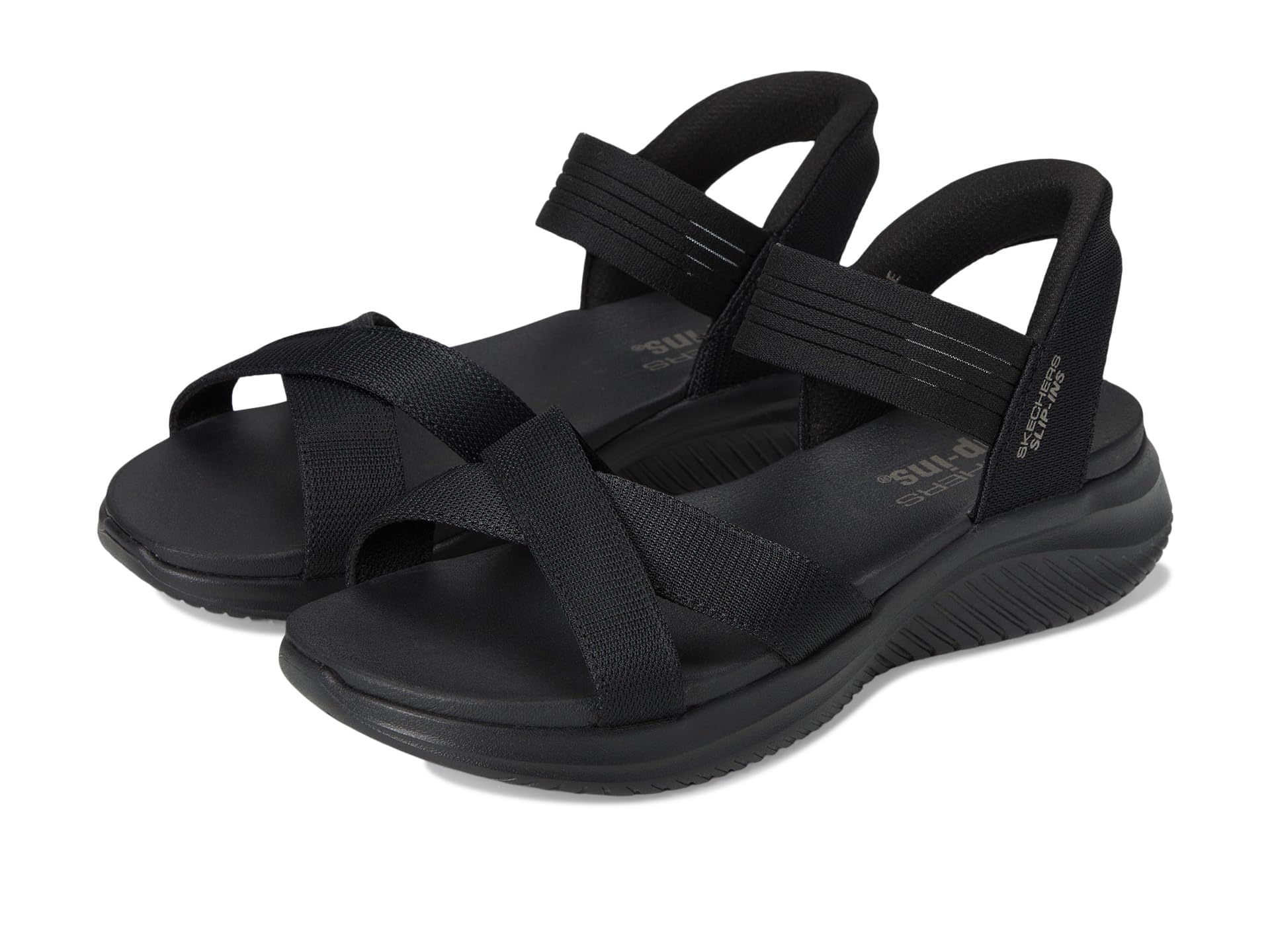 Skechers Women’s Ultra Flex 3.0-Never Netter Hands Free Slip-Ins Sandal, Black/Black, 11