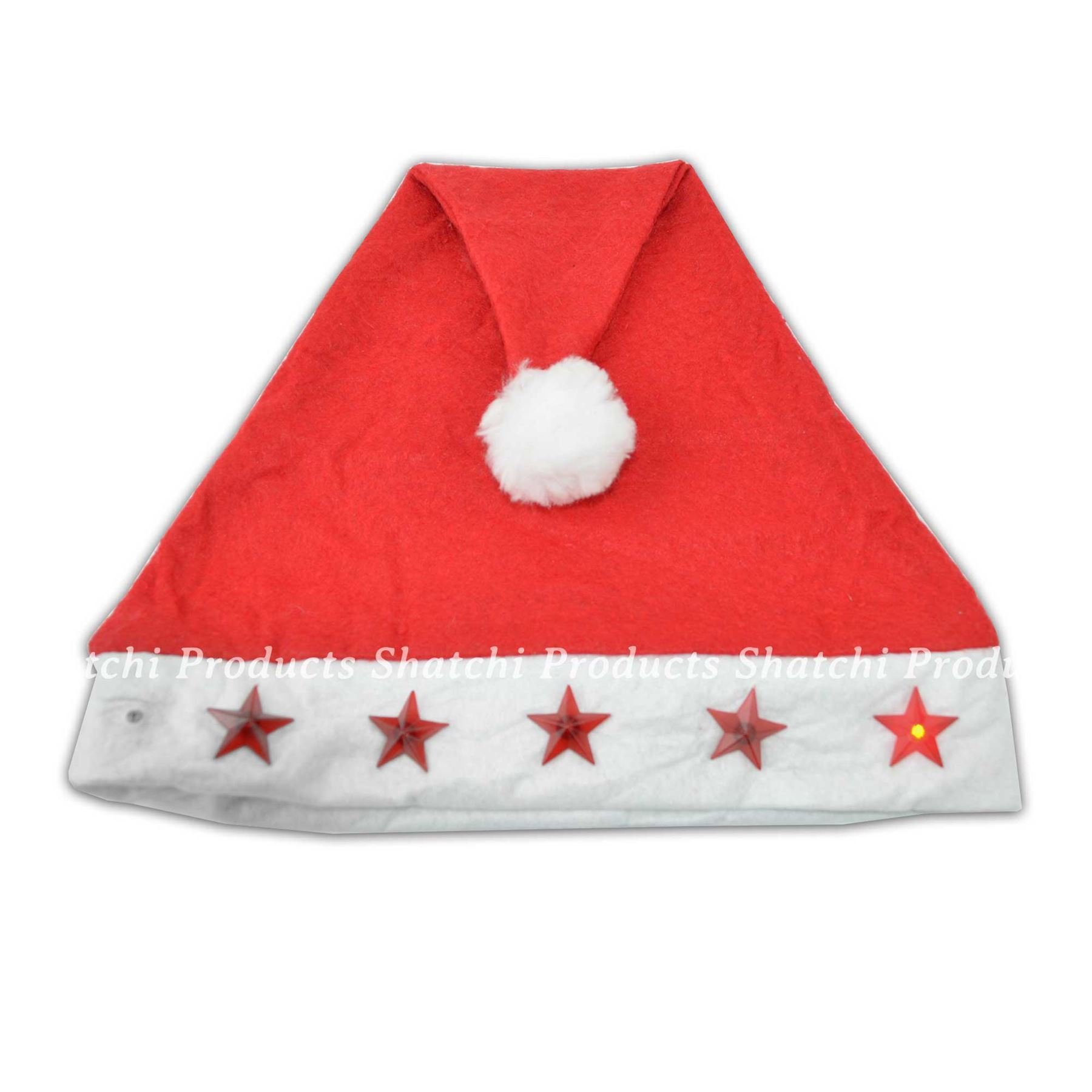 SHATCHI 12 x Father Christmas Santa Hat with Flashing Lights Fancy Dress Costume Accessorise