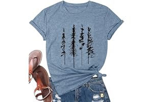 LAIBAO Funny Graphic Women Skinny Pine Tree Shirt Summer Hiking Camping Athletic Tees Nature Casual Comfy Clothes