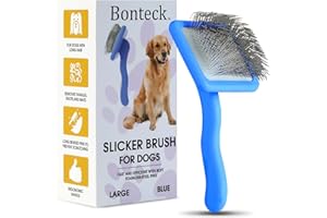 Bonteck Dog Slicker Brush for Grooming Pet Hair, Blue, Large Size, Long Haired Brush For Dogs (Poodles, Goldendoodles, Labradoodles), Long Pin Brush For Dematting
