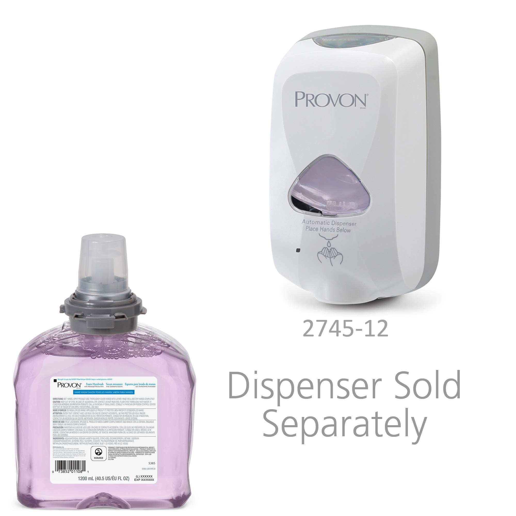 GOJO PROVON Foaming Handwash with Advanced Moisturizers, Cranberry Fragrance, 1200 mL Foam Hand Soap Refill for PROVON TFX Touch-Free Dispenser (Pack of 2) - 5385-02