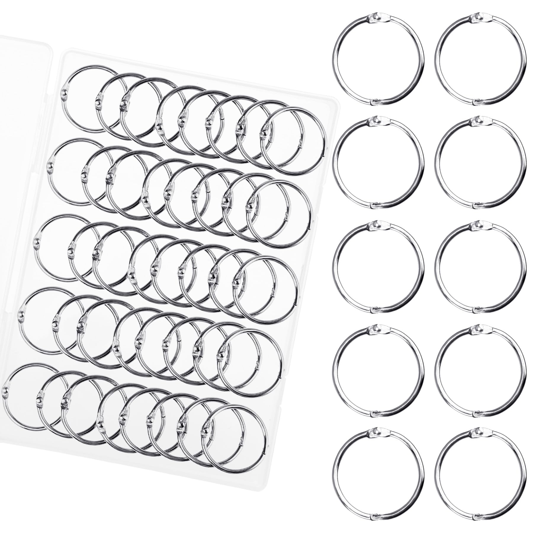 HAUTOCO 50 Pcs Binder Rings, 30mm/1.2 Inch Loose Leaf Binder Rings Nickel Plating, Small Metal Rings Book Rings Binding Rings for Papers Index Cards Flashcards Key Rings, Office, School, Home