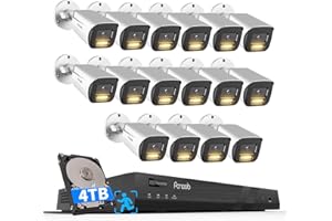 PANOOB 16 Channel Security Camera System 4TB HDD, H.265 16PCS 5MP PoE Commercial IP Bullet Camera, Smart Color Night Vision, 2 Way Audio Talking, AI Human Detection, Remote Access,PB65A1616-5MD