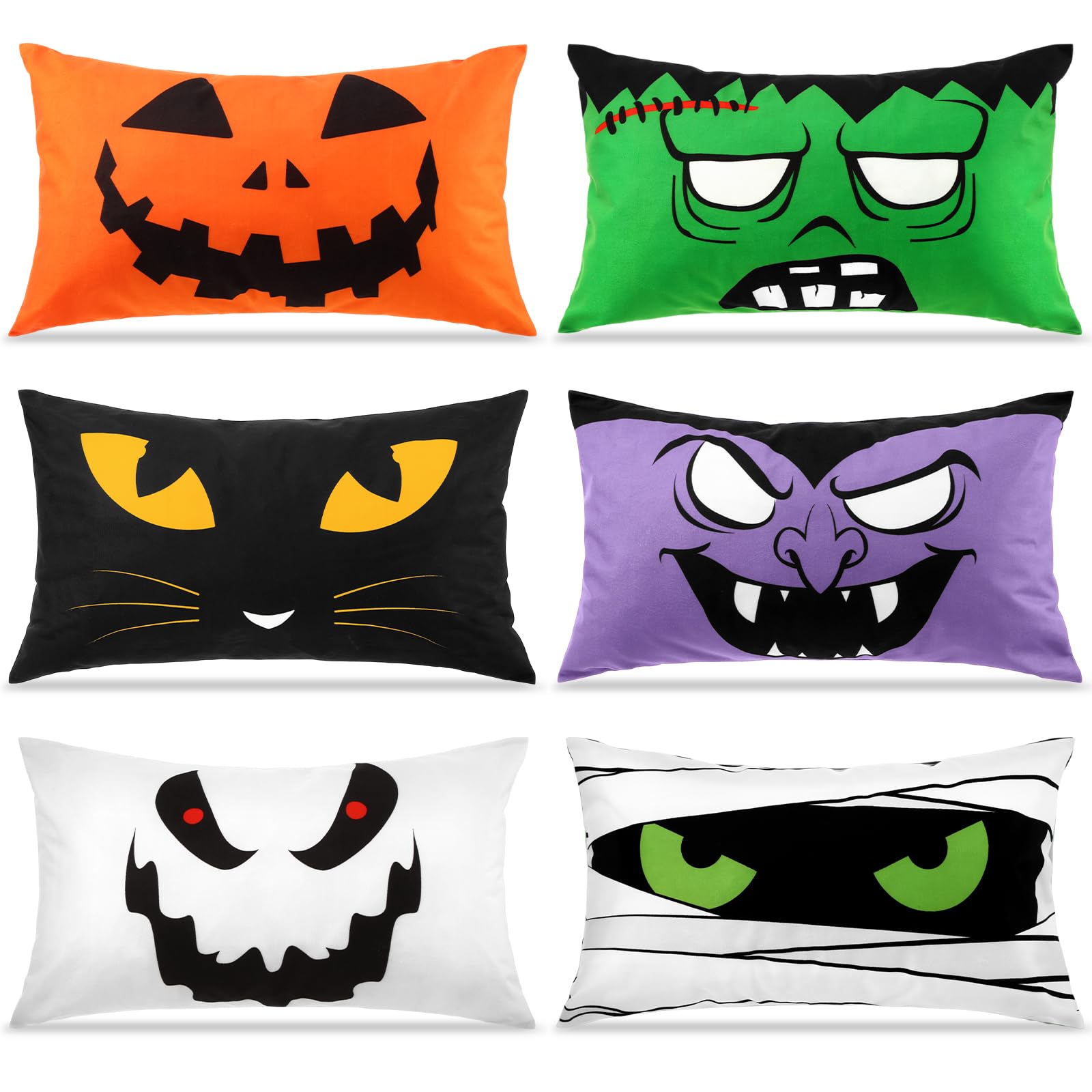 Photo 1 of Breling 6 Set Halloween Decorations Pillow Covers, Black Cats Ghosts Pumpkin Soft Plush Faux Fur Wool Couch Throw Cushion Cover for Halloween Sofa Chair Bed Home Decorative(20 x 12 Inches)