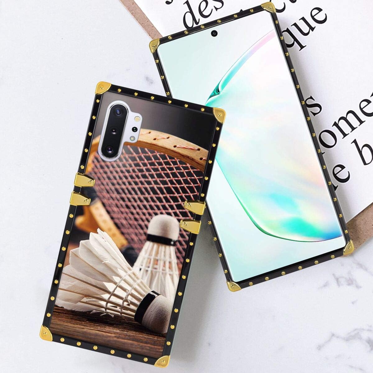 Square Phone Case Samsung Galaxy Note 10+ 5G, Samsung Galaxy Note 10 Plus Badminton Pattern Luxury Fashion Design Elegant Soft TPU Metal Decoration Full Protection Shockproof Back Cover