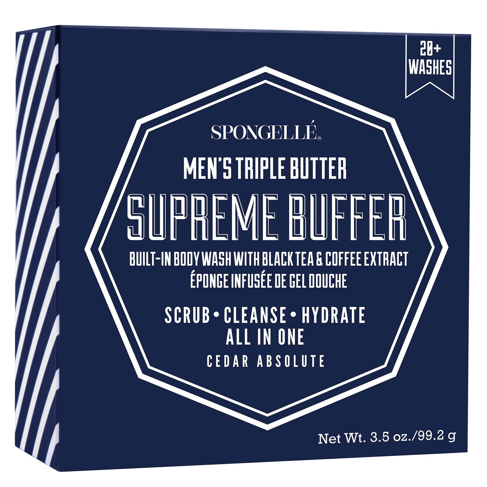 Spongellé Men's Triple Butter Supreme Body Wash Infused Buffer, Cedar Absolute