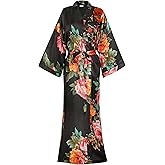 sunshinemall Women's Long Robes Floral Satin Kimono Robe Silky Bathrobe for Bride and Bridesmaid Blossoms Kimonos