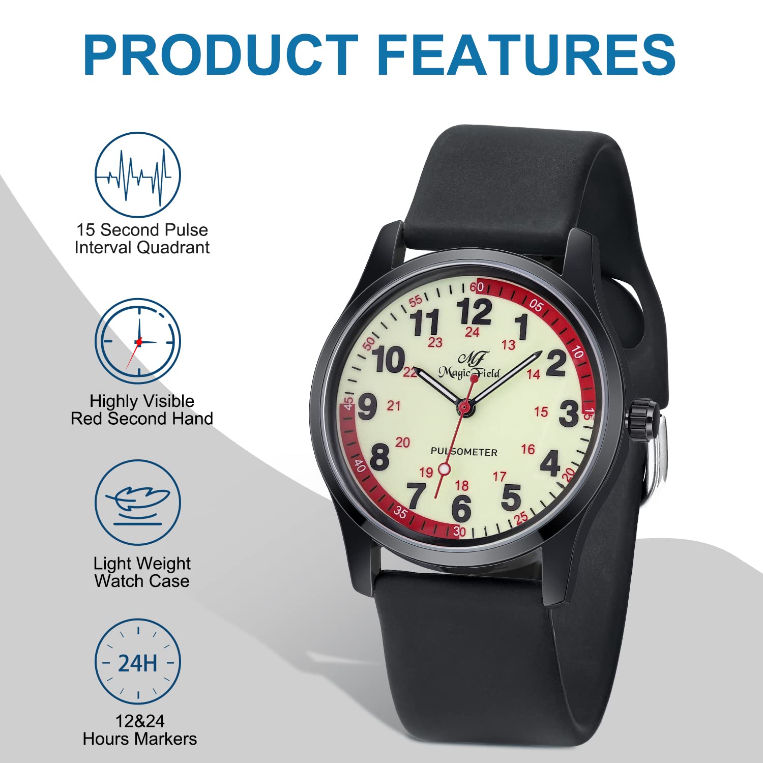 SIBOSUN Nurse Watch Wrist Watch Easy to Read Watches for Medical Students, Nurse, Doctors, Quartz Analog Second Hand Luminous Waterproof Silicone Straps Quick Release