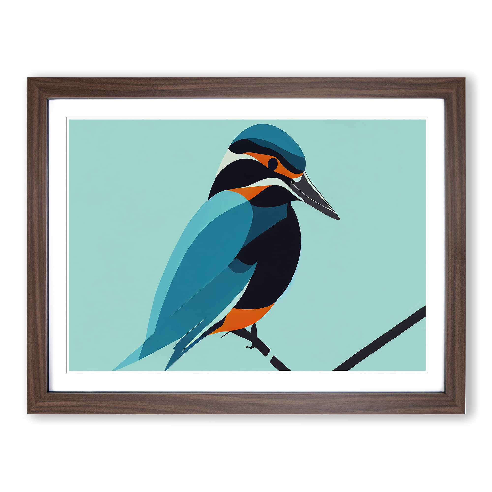 Lush Kingfisher Bird Abstract Framed Print | A4 Walnut Framed Wall Art | Ready to Hang | Abstract Fantasy Picture | Living Room Bedroom Lounge Office