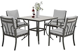 HAPPATIO 5-Piece Patio Outdoor Dining Set - All Aluminum Outdoor Patio Table and Chairs Set for 4 Includes 1 Square Dining Table and 4 Dining Chairs, Patio Outdoor Dining Set for Lawn or Garden