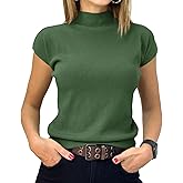 Saodimallsu Womens Short Sleeve Sweater Mock Neck Summer Casual Basic Knit Slim Fitted Pullover Tops Shirt