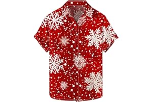 MRMAERE Christmas Vacation Hawaiian Shirt Men Funny Xmas Snowflake Short Sleeve Button Down Bowling Shirts Holiday Party Tops