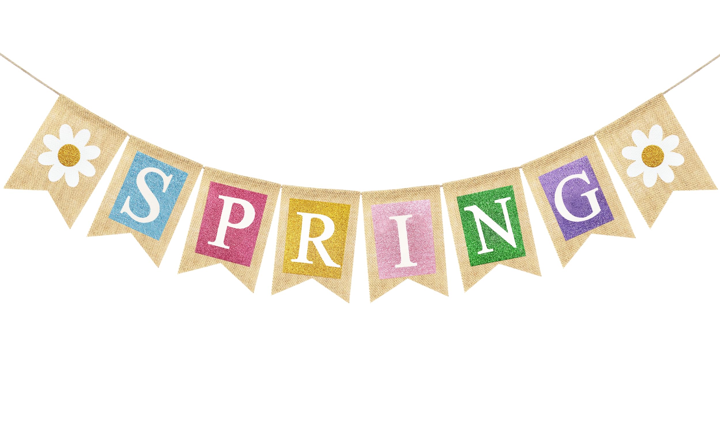 VILIFEVER Burlap Spring Banner Spring Party Decorations for Mantle Fireplace, Welcome Seasonal Bunting Banner Garland Easter Indoor Outdoor Home Classroom Decorations