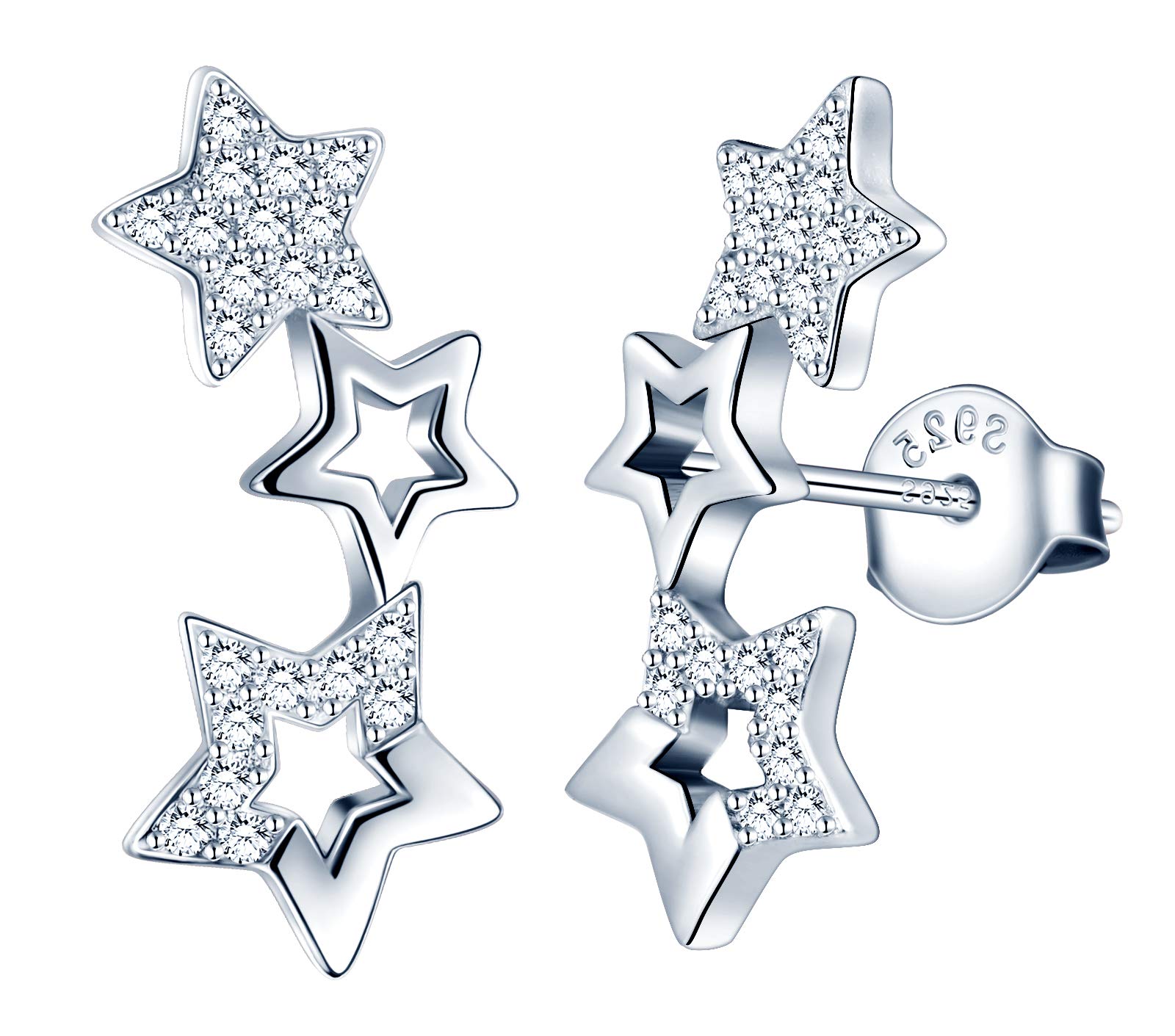 MicLee Woman's 925 sterling silver star earrings studs, Shiny diamond meteor earrings studs inlaid zircon