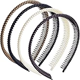 Alpinleux 4 Pcs Headband with Teeth, Comfortable Headbands for Women with Teeth, Fashion Comb Headband, Plastic Head Bands for Women's Hair Non Slip (4.3''×0.7'', Khaki, Coffee, Black, White)