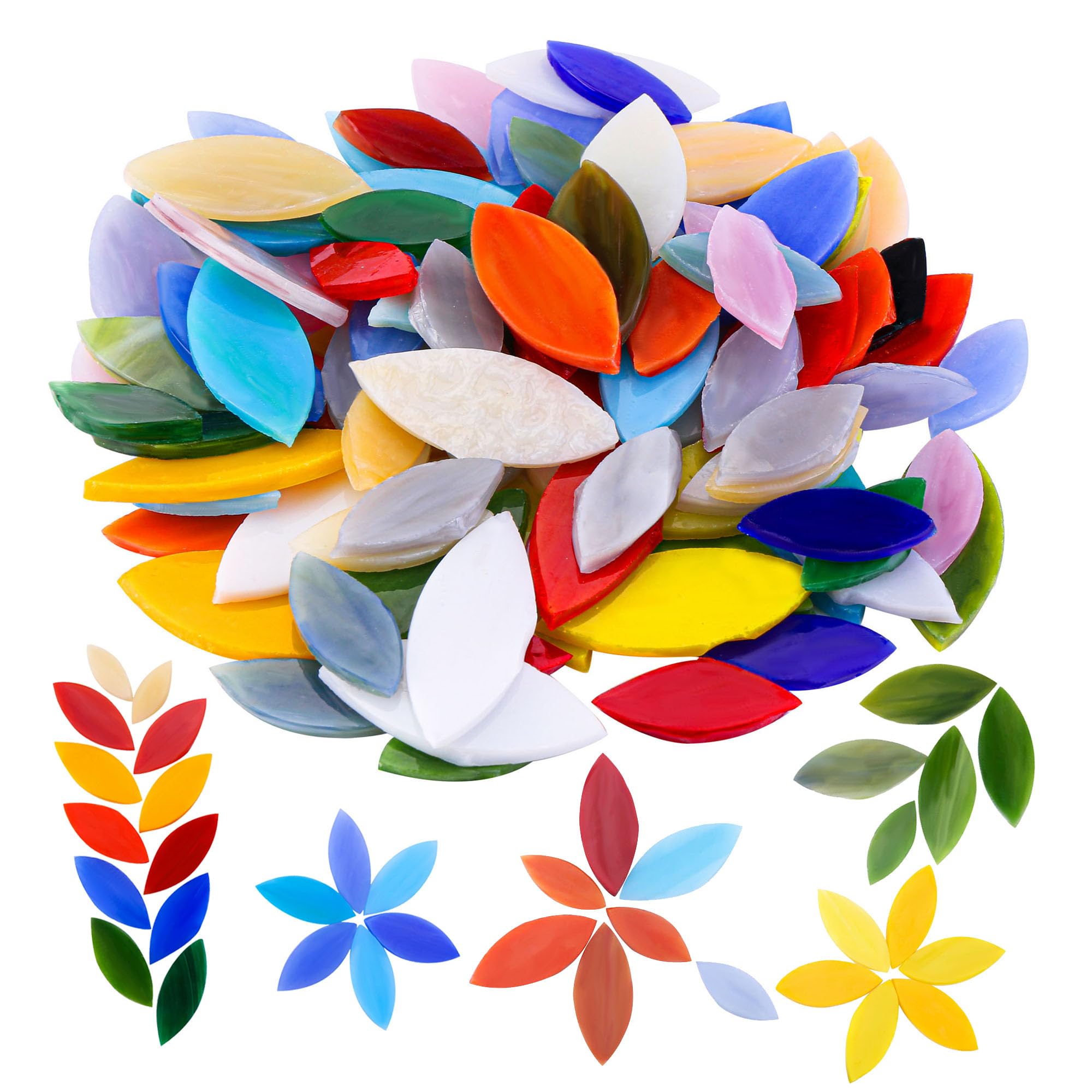 Mogokoyo 200g Petal Mosaic Tiles Mixed Colored Hand Cut Assorted Size Stained Glass Flower Leaves Tiles for DIY Art Craft Decoration