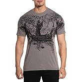 Affliction Men's T-Shirt, Vintage Gothic Cross Vault Design, Short Sleeve Graphic Print, Y2K
