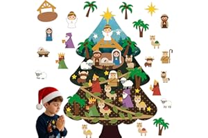 Mindsoft DIY Felt Christmas Tree Set for Toddlers 3 ft Felt Nativity Set for Kids with 20 Detachable Ornaments Christmas Wall Hanging Ornaments Decorations Party Favors Boys Girls Gifts