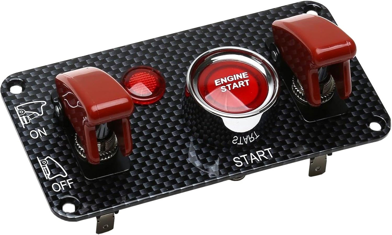 Switch Panel with LED Flip Switch & LED Push Start Button, Carbon Fibre