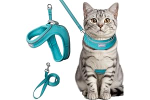 BARKBAY Cat Harness and Leash Set,Escape Proof Kitten Harness,Step in Adjustable Soft Lightweight,Easy Control,Reflective Strips Comfortable for Walking Travel(Ocean Blue,S)